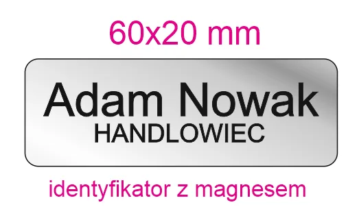 grawerowany laserem identyfikator z zapięciem magnetycznym dla handlowca efekt szczotkowanego aluminium
