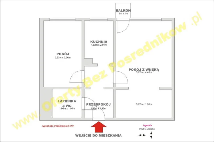 plan z układem pomieszczeń lokalu usługowego na sprzedaż